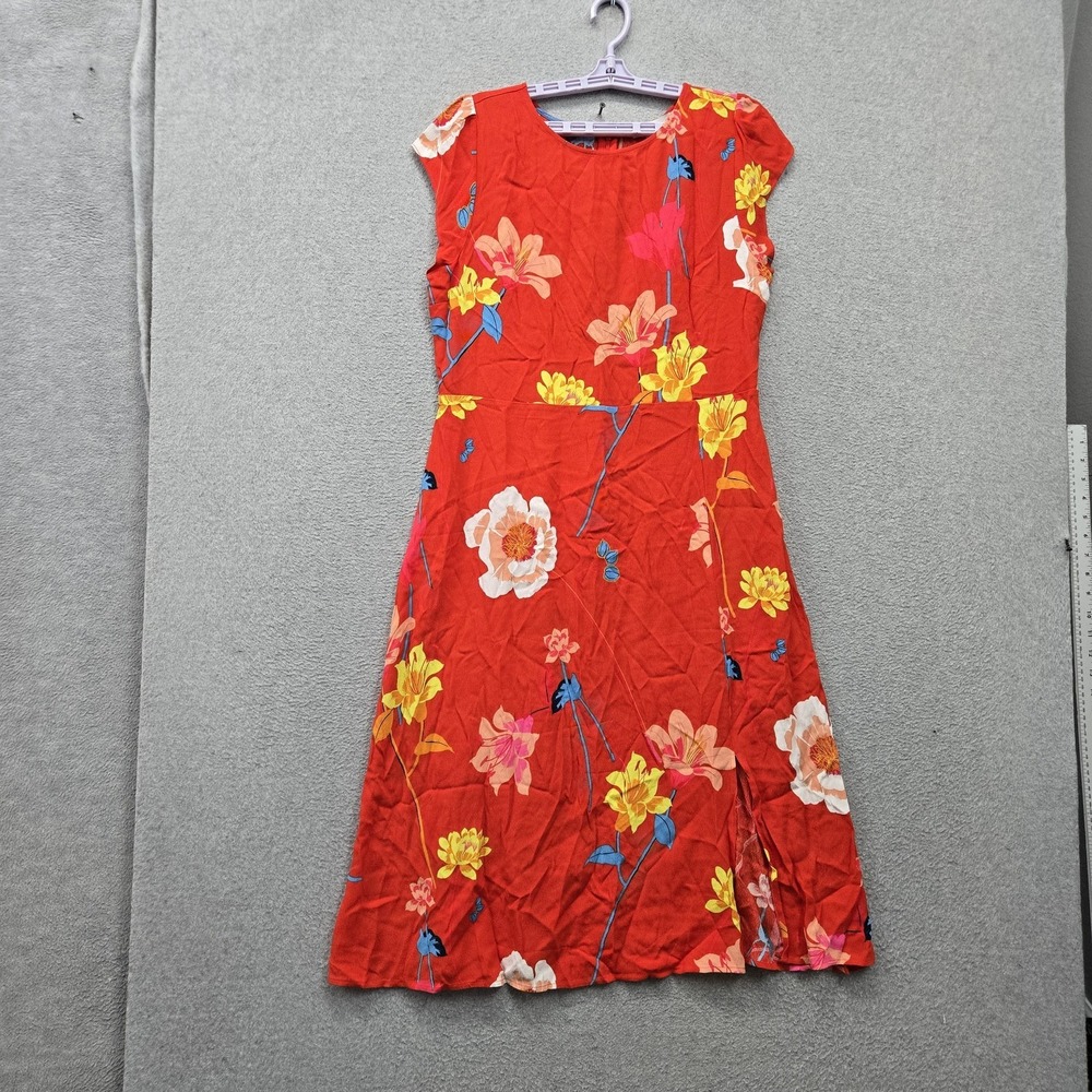 LOFT Women Dress 14 Red Floral A-Line Sundress Cottagecore Short Sleeve NWT‎